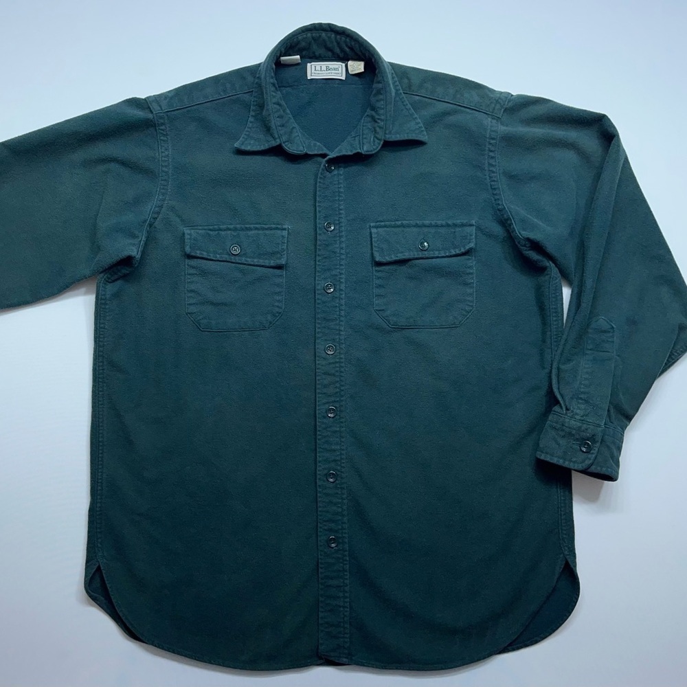 LL Bean Chamois Cloth Shirt Mens XL 16 1/2 Tall Green Heavy Button Down Made USA